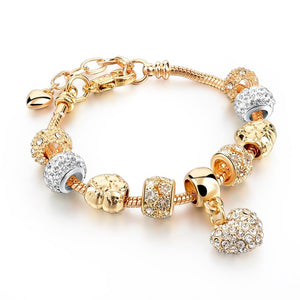 CHICVIE Gold Color Crystal Heart Charm Personalized Bracelet