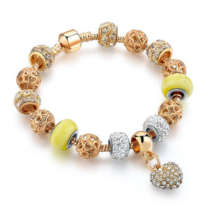 CHICVIE Gold Color Crystal Heart Charm Personalized Bracelet