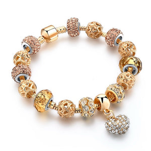 CHICVIE Gold Color Crystal Heart Charm Personalized Bracelet