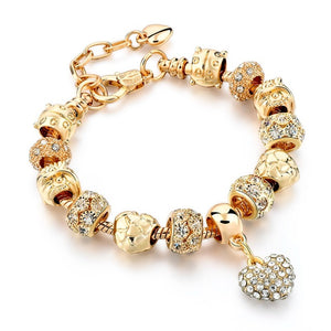 CHICVIE Gold Color Crystal Heart Charm Personalized Bracelet