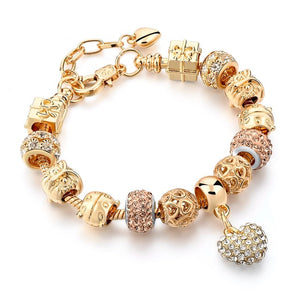 CHICVIE Gold Color Crystal Heart Charm Personalized Bracelet