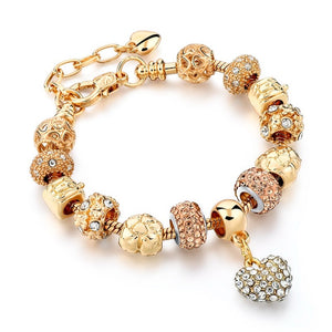 CHICVIE Gold Color Crystal Heart Charm Personalized Bracelet