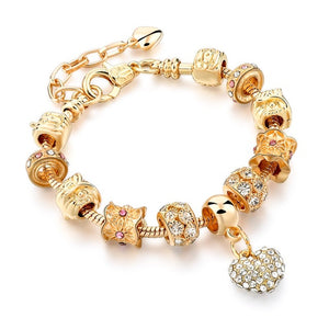 CHICVIE Gold Color Crystal Heart Charm Personalized Bracelet