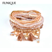 FUNIQUE Bohemian Style Star Charm Beads Bracelets For Women Boho Tassel Multilayer Simulated Pear Bracelet Jewelry Party Gift