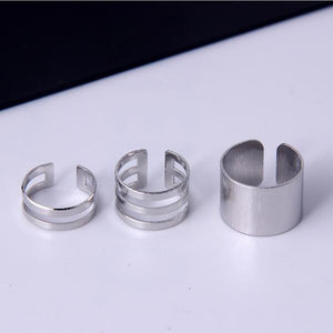 1 Set/3 Pcs Punk Gold Silver Plain Band Rings Set