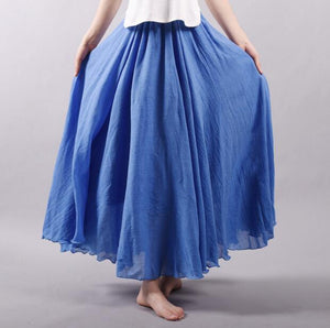 Candy Color Pleated A-Linen Big Circel Faldas Beach Skirt