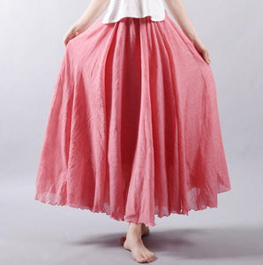 Candy Color Pleated A-Linen Big Circel Faldas Beach Skirt