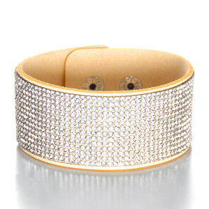 Welback Leather Trendy Crystal Alloy Rhinestone Wide Warp