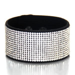 Welback Leather Trendy Crystal Alloy Rhinestone Wide Warp