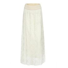 White Lace Waist Hollow Out Maxi Skirt