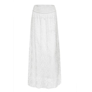 White Lace Waist Hollow Out Maxi Skirt