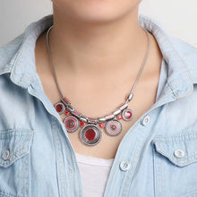 Silver Color Colorful Bead Pendant Statement Necklace