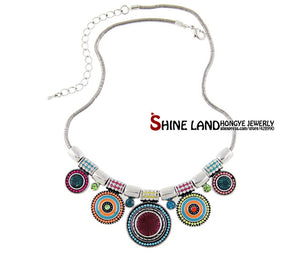 Silver Color Colorful Bead Pendant Statement Necklace