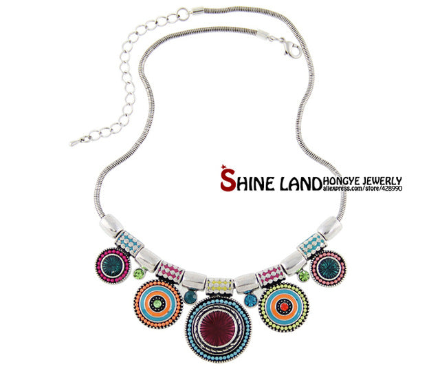 Silver Color Colorful Bead Pendant Statement Necklace