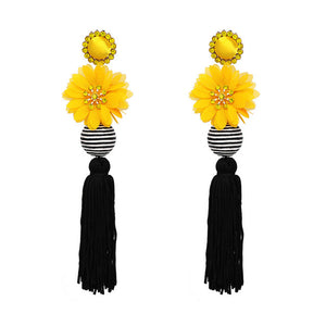 Ethnic Flower Design Statement Drop Dangle Earrings