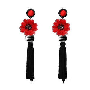 Ethnic Flower Design Statement Drop Dangle Earrings