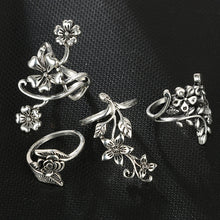 Rose Flower  Antique Silver Color Midi Rings Set