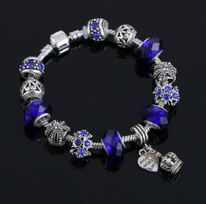 HYBZH Europe various style Fashion Jewelry Crown charm Bracelets & Bangles violet Glass European Beads fits bead bracelets