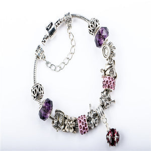 HYBZH Europe various style Fashion Jewelry Crown charm Bracelets & Bangles violet Glass European Beads fits bead bracelets