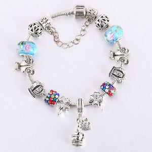 HYBZH Europe various style Fashion Jewelry Crown charm Bracelets & Bangles violet Glass European Beads fits bead bracelets