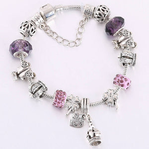 HYBZH Europe various style Fashion Jewelry Crown charm Bracelets & Bangles violet Glass European Beads fits bead bracelets