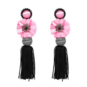 Ethnic Flower Design Statement Drop Dangle Earrings