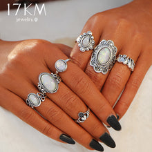 Geometric Pattern Big Knuckle Flower  Opal Rings Set