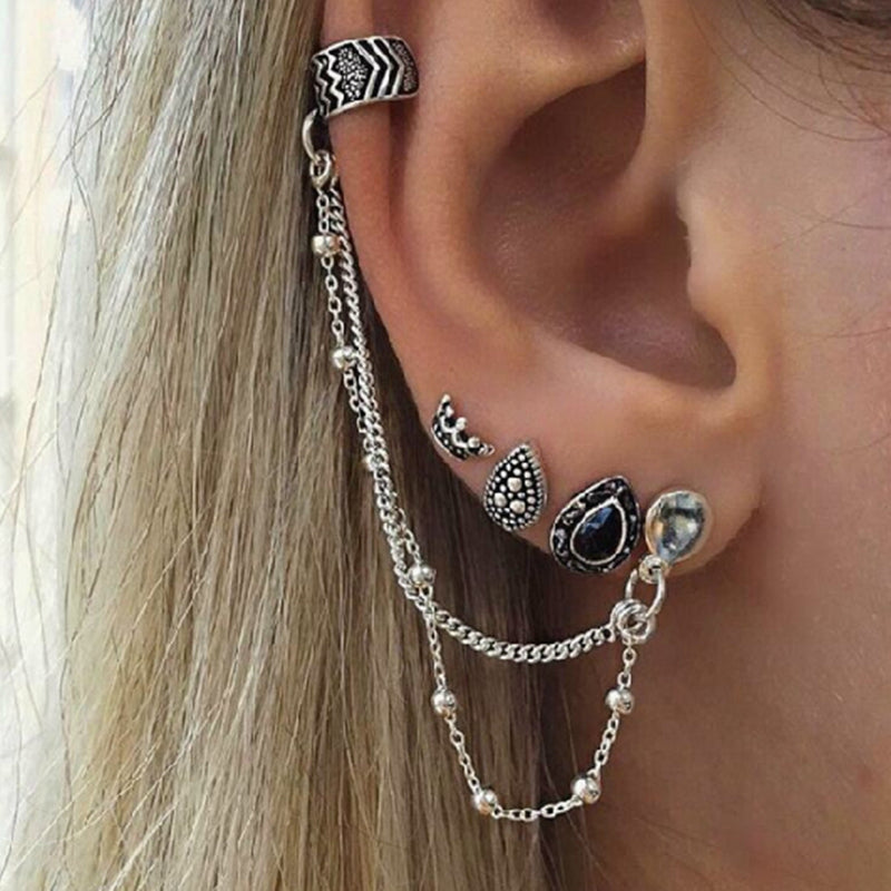 Ethnic Vintage Ancient Silver Crown Stud Earrings