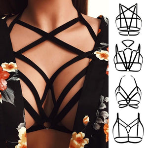 Women Halter Hollow Out Bandage Elastic Cage Strappy Bra