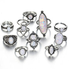 Geometric Pattern Big Knuckle Flower  Opal Rings Set