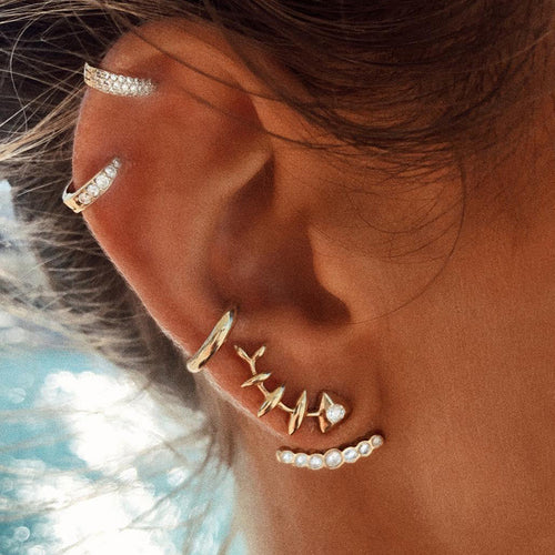 Punk Fish Bone Stud Earrings Set