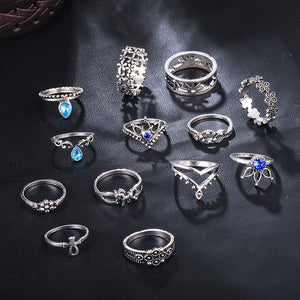 Silver Color Flower Horse Bohemian Punk Female Ring Set