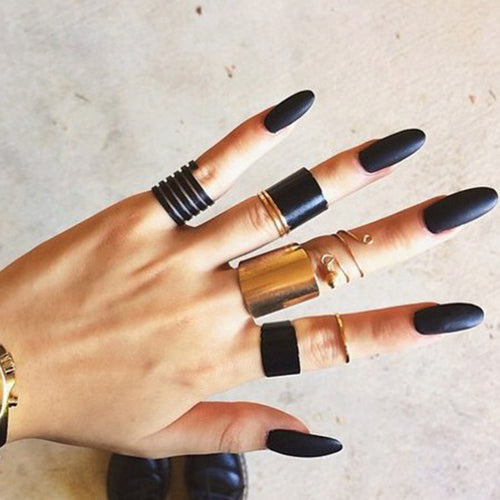 Black Opening  Midi Finger Knuckle Ring Set