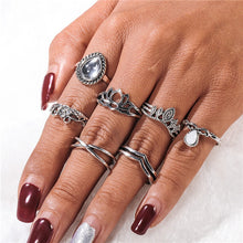 Silver Color Flower Horse Bohemian Punk Female Ring Set