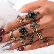 Silver Color Flower Horse Bohemian Punk Female Ring Set