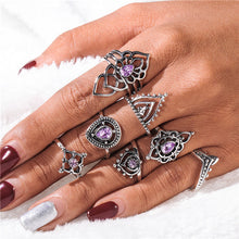 Silver Color Flower Horse Bohemian Punk Female Ring Set