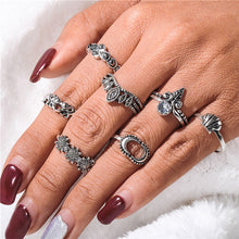 Silver Color Flower Horse Bohemian Punk Female Ring Set