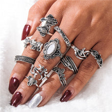 Silver Color Flower Horse Bohemian Punk Female Ring Set