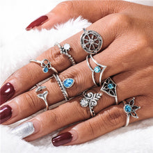 Silver Color Flower Horse Bohemian Punk Female Ring Set