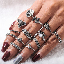 Silver Color Flower Horse Bohemian Punk Female Ring Set