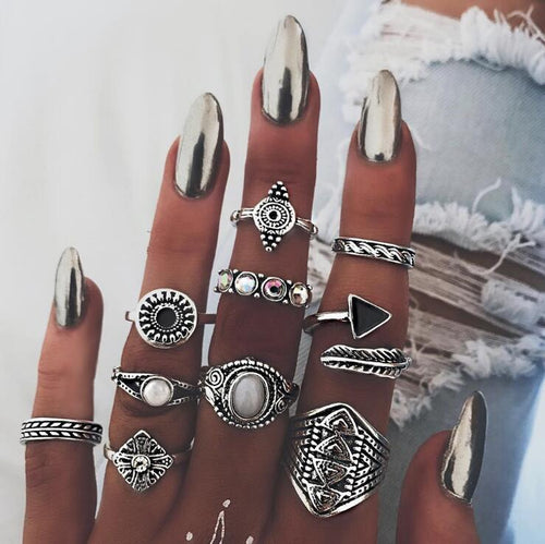 docona Leaf Stone Midi Ring Set