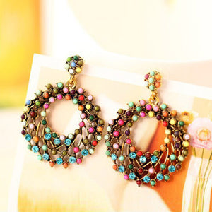 Trendy Round-shaped Colorized Rhinestones Crystal Dangle Earrings