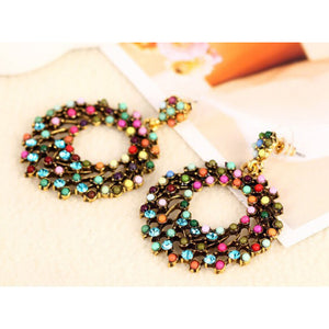 Trendy Round-shaped Colorized Rhinestones Crystal Dangle Earrings