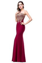 Backless Appliqués Burgundy Mermaid Lace Long Prom Dress