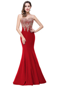 Backless Appliqués Burgundy Mermaid Lace Long Prom Dress