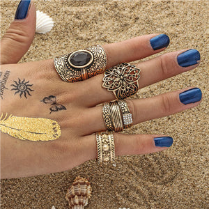 Black Opening  Midi Finger Knuckle Ring Set