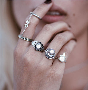 Black Opening  Midi Finger Knuckle Ring Set