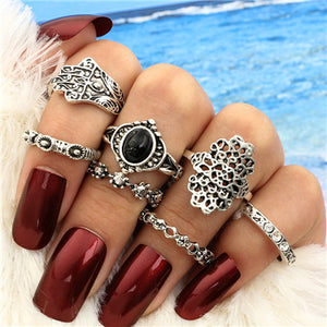 Black Opening  Midi Finger Knuckle Ring Set