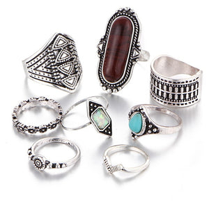 14PCs/Set Vintage Tibet Lucky Red Antique Midi Ring Set