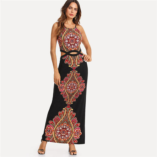 Geo Print Cutout Midriff Cami Dress